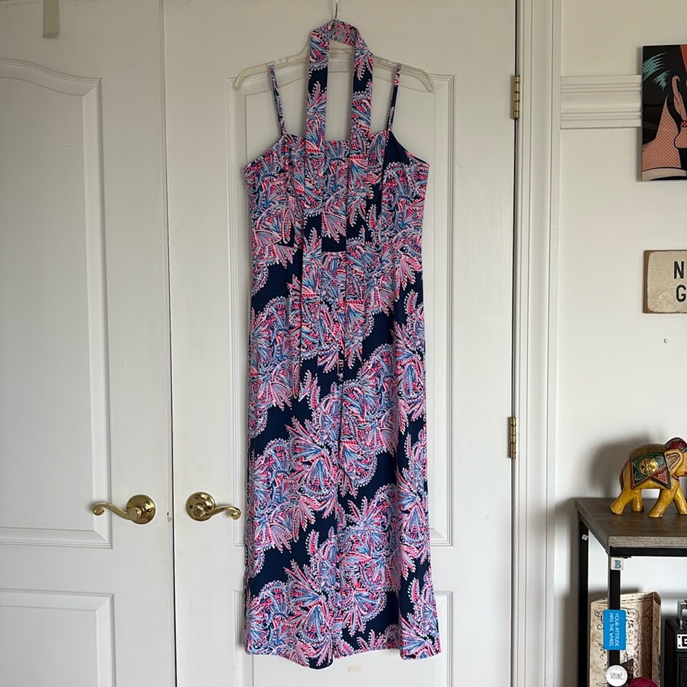 NWT Lilly Pulitzer Sandra Jumpsuit in Oyster Bay Blue Miss Shell Size 8